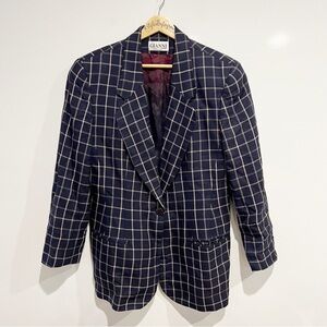 Ganni Sport Vintage Navy Checkered Plaid Oversized Blazer